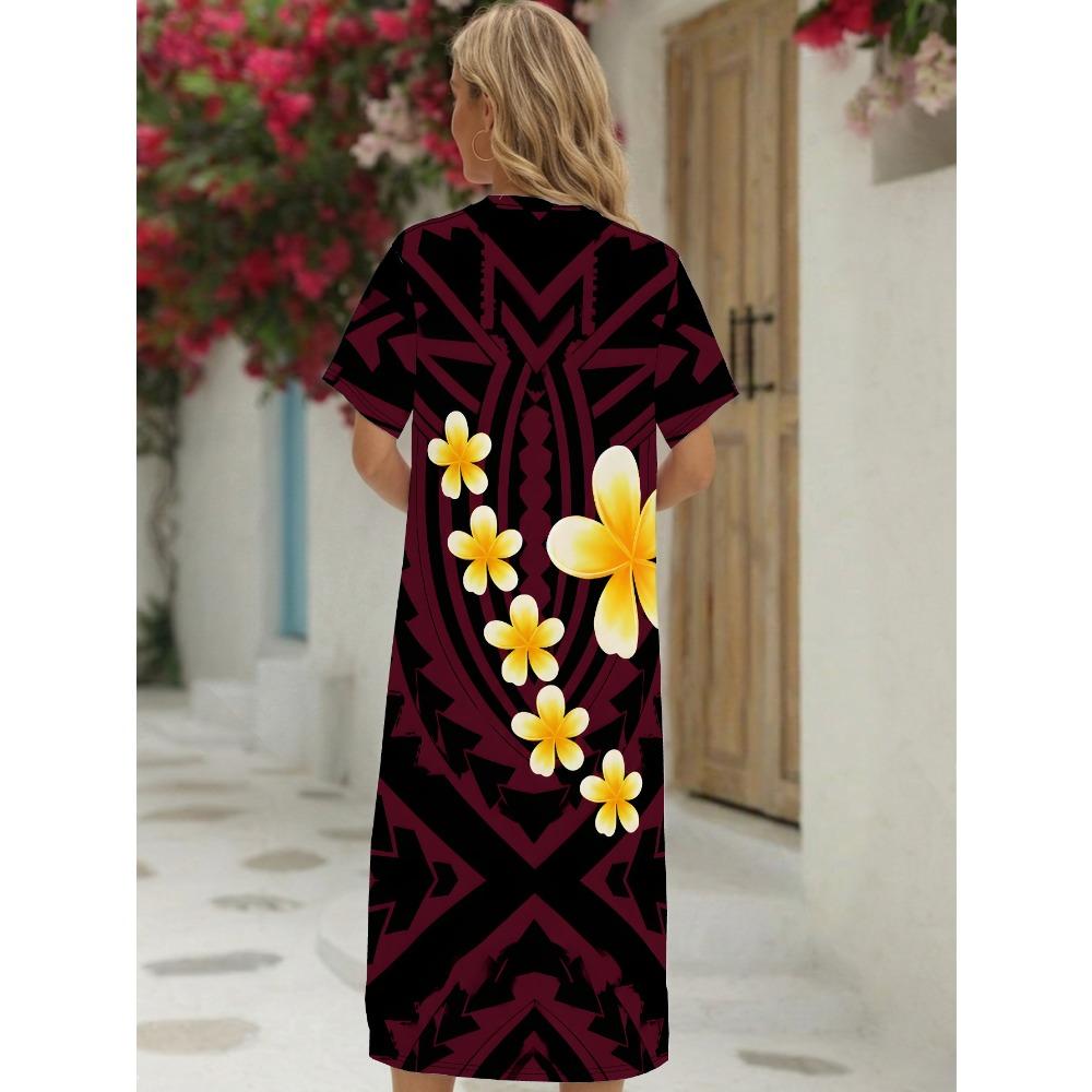 Hawaiian Polynesian Women's Crew Neck T-Shirt Dress, Full Print