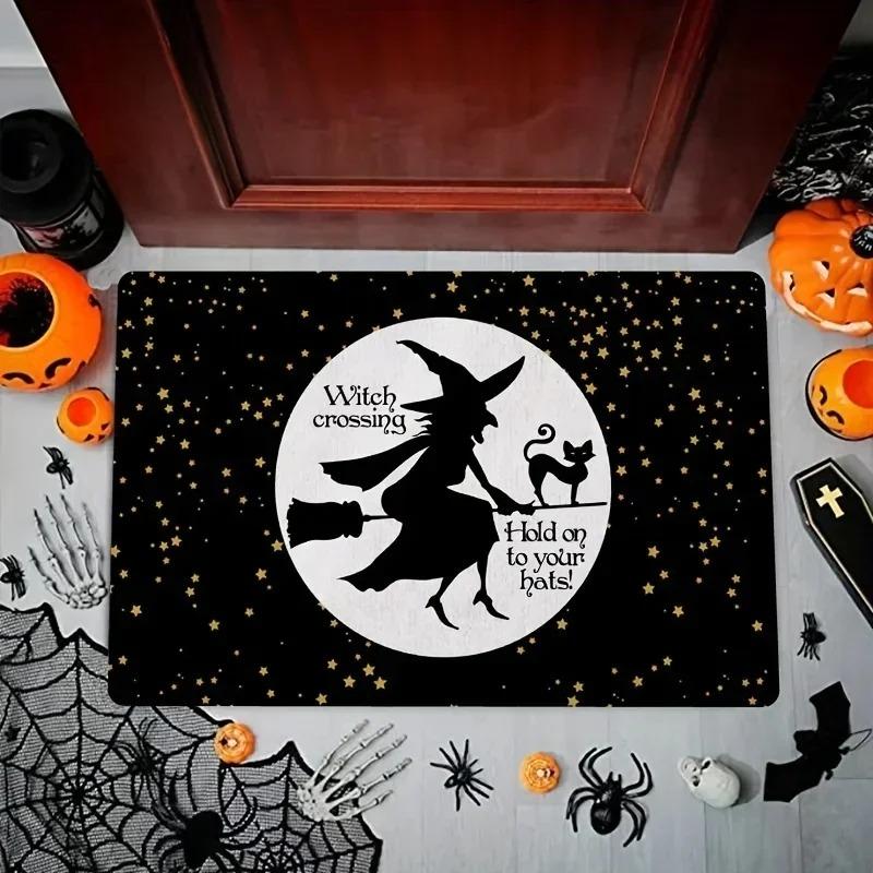 Haunted Mansion Door Halloween Decor Bat Bath Foolish Mortals Non-Slip Entrance Rug Carpet for RV Floor Washable Mat