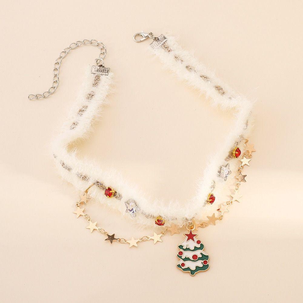 Sweet Bow Pendant Necklace Christmas Tree Xmas Clavicle Chain Jewelry Accessories
