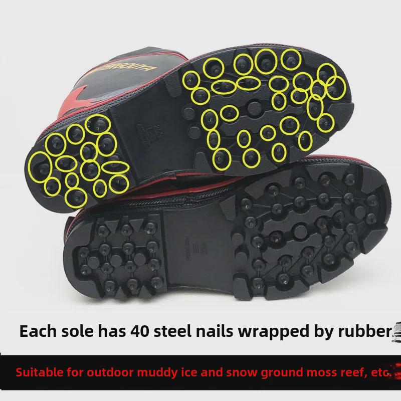 Men's Steel-Spiked Anti-Slip High Top Rubber Boots for Outdoor Fishing & Snow