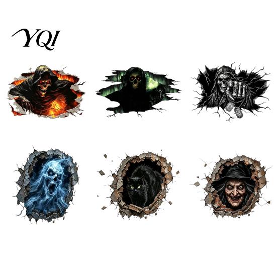 3D Horror Wall Stickers for Party Halloween Decal, Breakout Illusion Sticker with Skull Ghost, Spooky Peel And Stick Decor Bedroom Room Party,