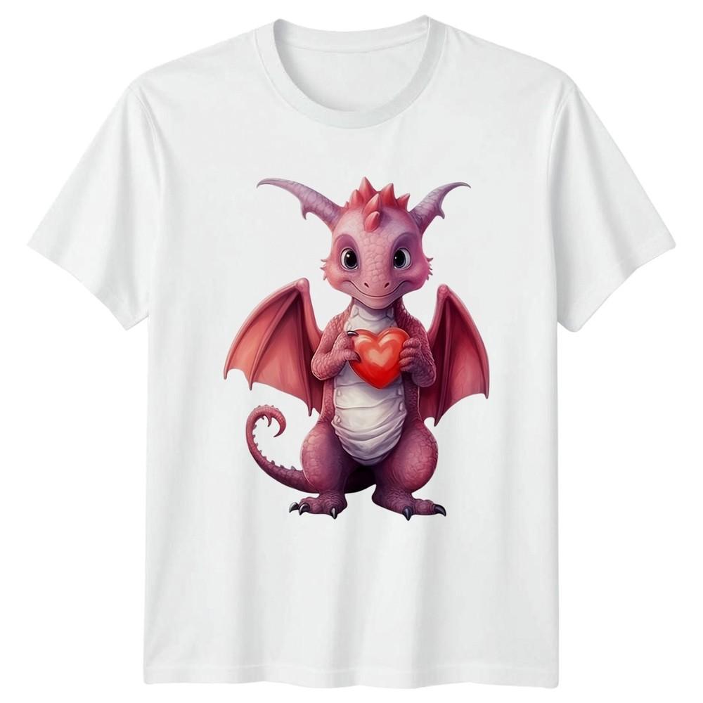 Baby Dragon Holding Heart Unisex TShirt Graphic Tee