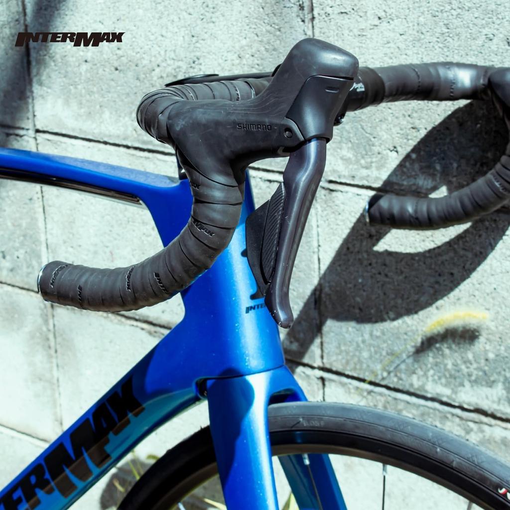 INTERMAX THE Thin Matte Black Bar Tape for Road Bikes and with Handlebar Grips and End Caps (INTERMAX BARTAPE) Bicycles, Grip-Emphasized Screw-On