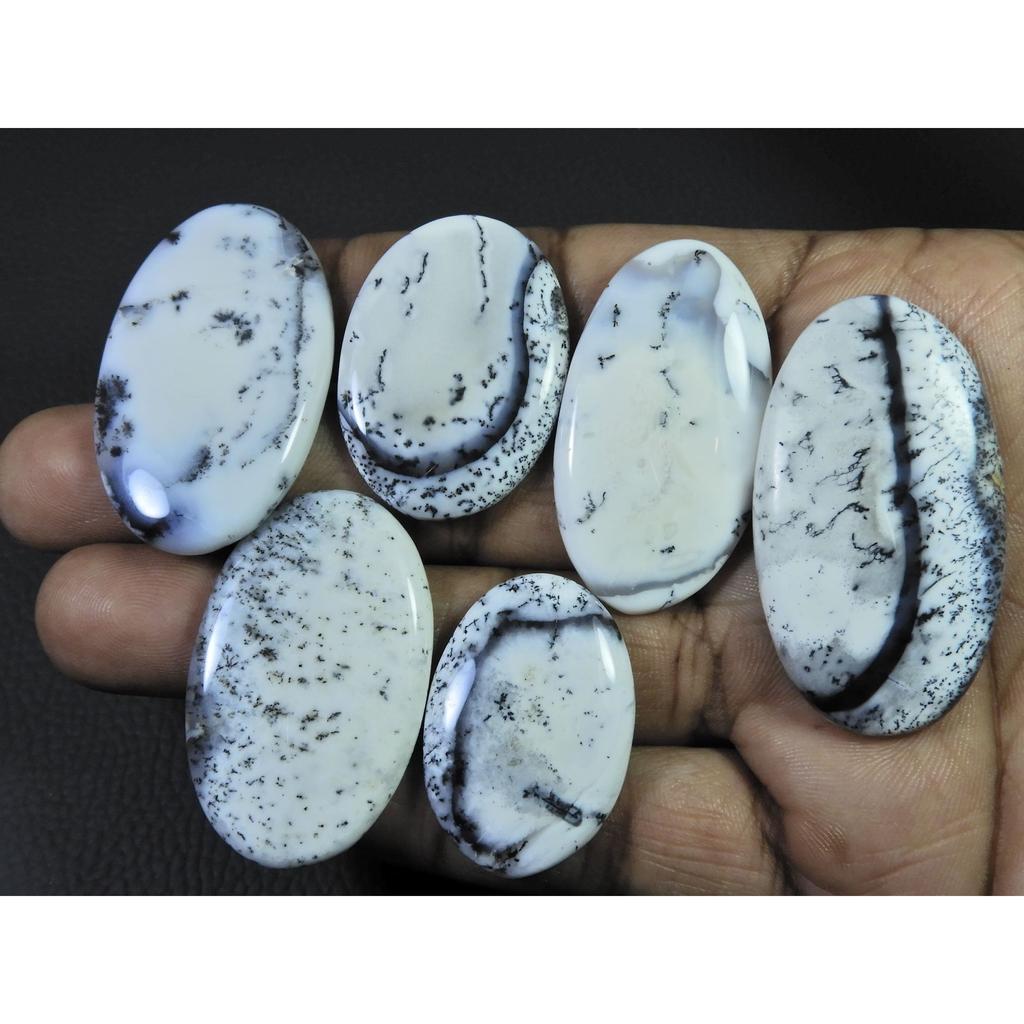 6Pcs Natural Dendrite Opal Oval Shape Cabochon Loose Gemstone Lot 588cts. C-588