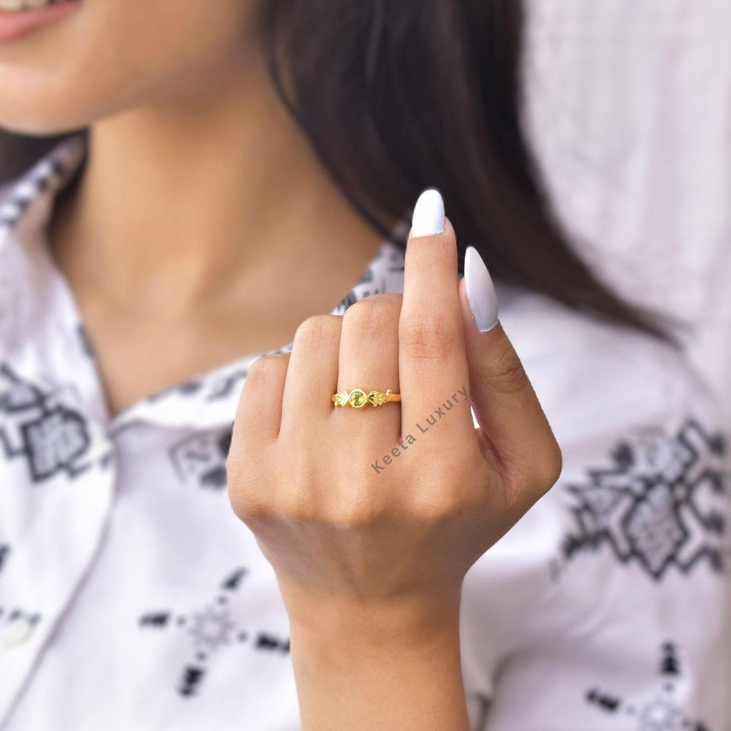 Natural Peridot leafy design Ring Peridot minimalist ring stacking dainty Jewelry Birthday Gift for Her Bridesmaid jewelry Unique gift
