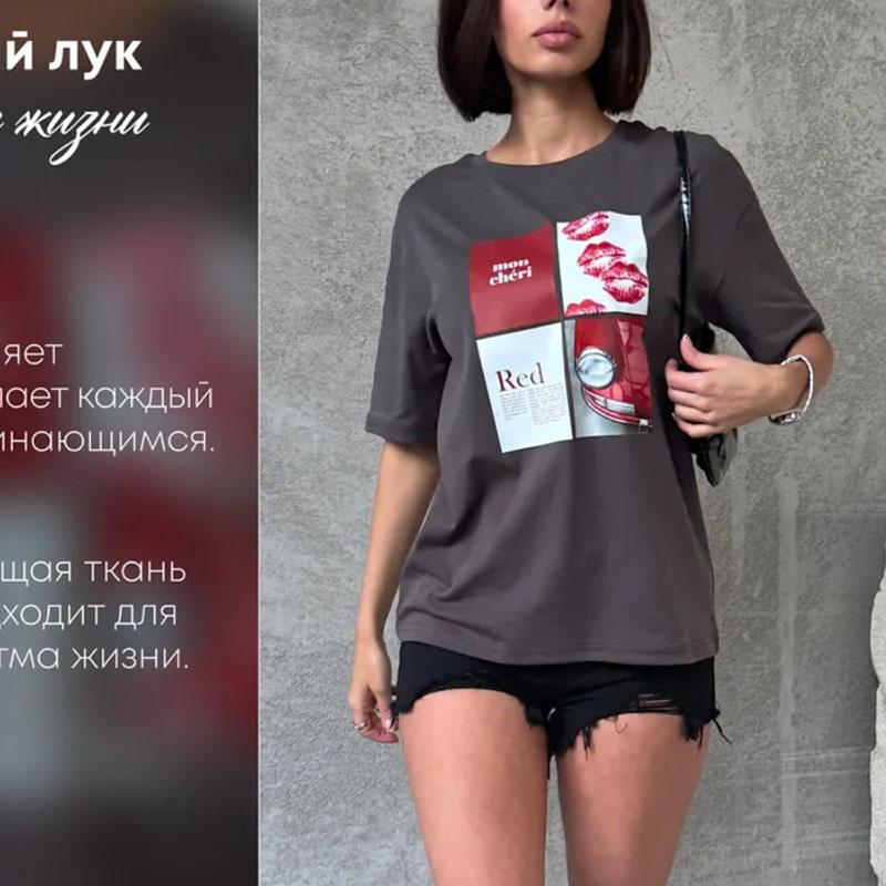 Printed Top Cotton Short Sleeved Round Neck T-shirt Women's Loose Fitting Pullover Versatile Daily Dressing Summer 2025 New Fashion