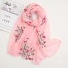 Chinese Style Embroidered Peach Blossom Chiffon Travel Sunscreen Shawl Muslim Hijab Scarf EMA