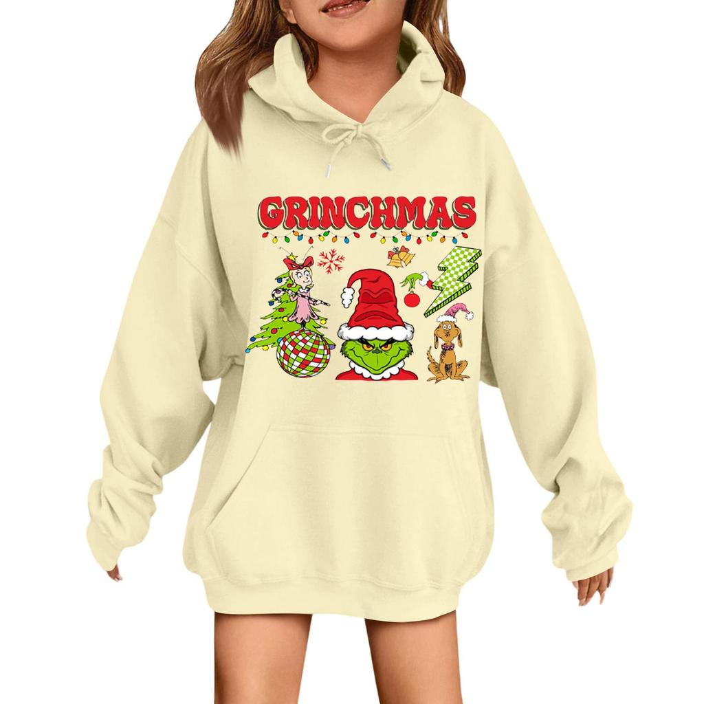 Children's Fashionable Casual Long-sleeved Loose Christmas Print Pullover Hooded Sweatshirt