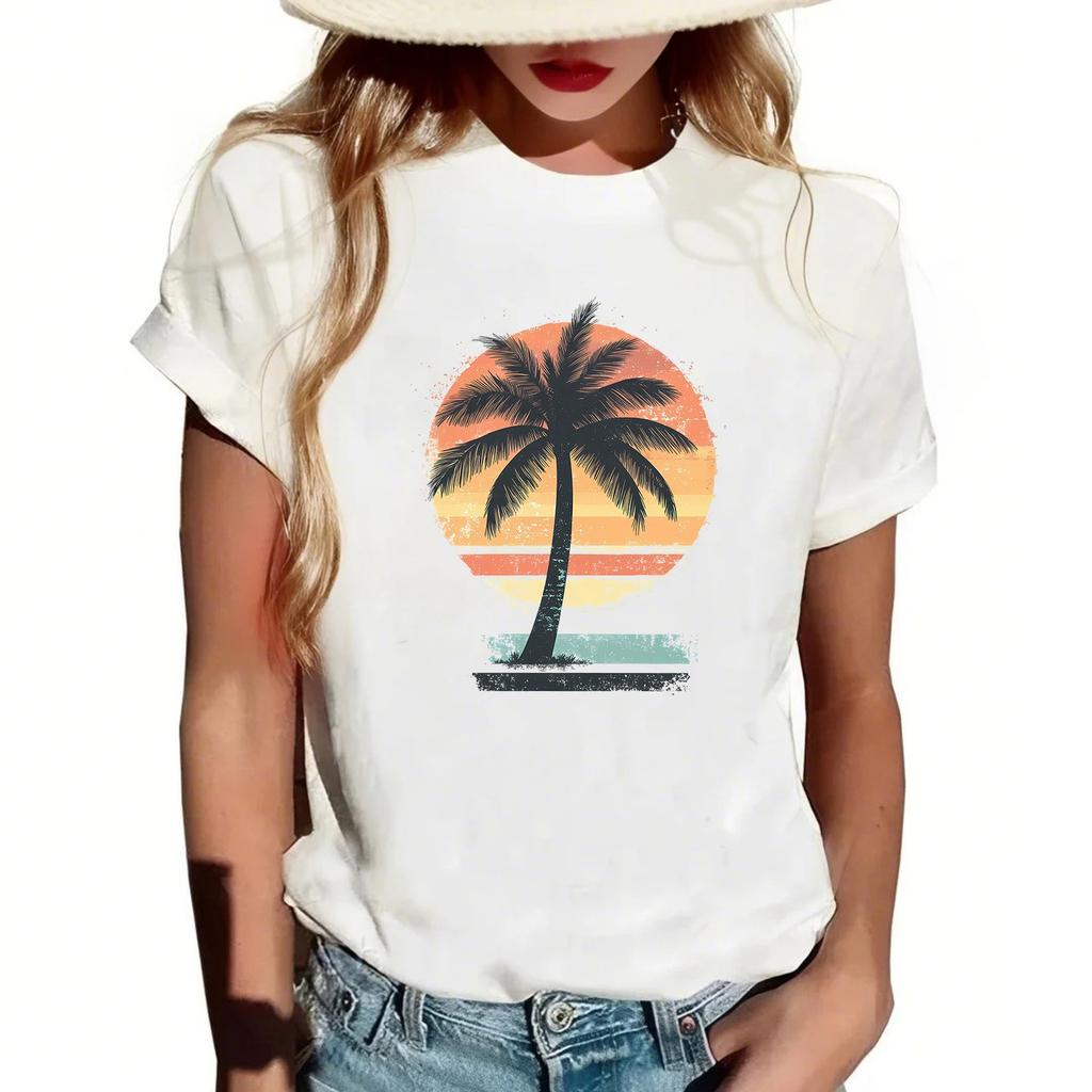 Женская повседневная футболка с круглым вырезом и короткими рукавами с принтом