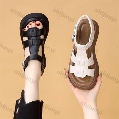 Модные женские сандалии на платформе 2025 Новые летние уличные спортивные дышащие винтажные римские туфли Удобные модные с ремешком-пряжкой Пляжная обувь