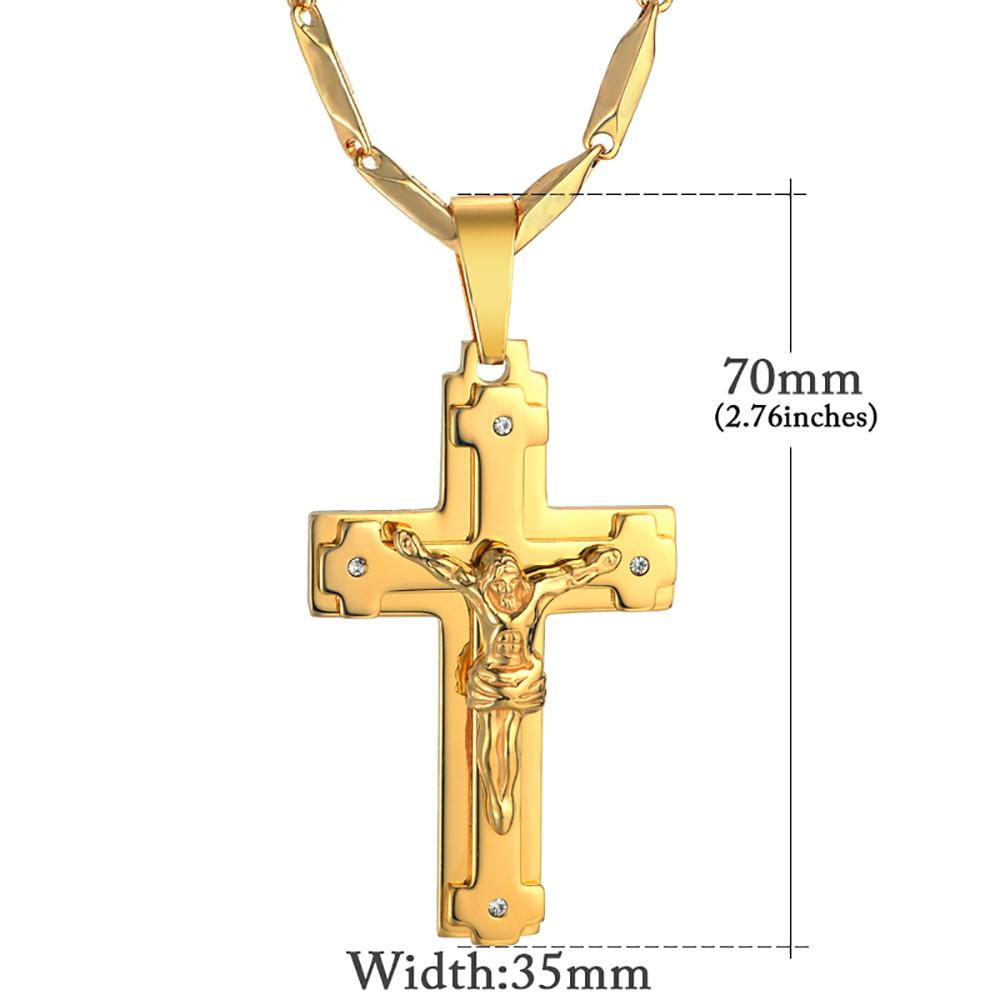 Религиозный большой кулон-крест Христа Иисуса, золотого цвета, из нержавеющей стали, христианский распятие-ожерелье для мужчин, ювелирное изделие, мужской подарок 2025