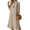 Women Long Shirt Dress Lapel Collar Long Sleeve Button Placket Solid Dress Elegant Ladies Casual Loose Cotton Linen Dress Summer Female Clothes