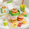 Wooden Children's Early Education Simulation Burger Fries Sandwich Set Play House Puzzle Kitchen Assembly Building Block Toy