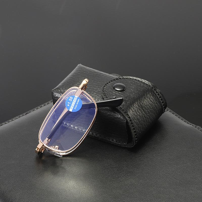 High definition anti-blue reading glasses foldable small frame reading glasses men's and women's metal belt box reading glasses