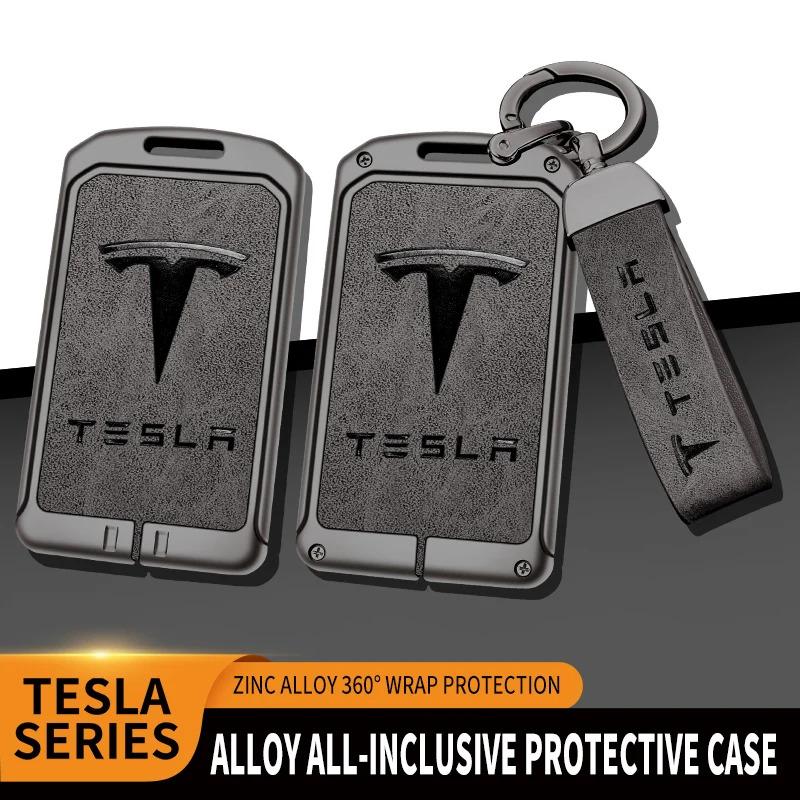 Car Metal Key Case Cover For Tesla Model 3 Model S Model X Model Y Roadster Cybertruck Keyless Card Protector Holder Accessories