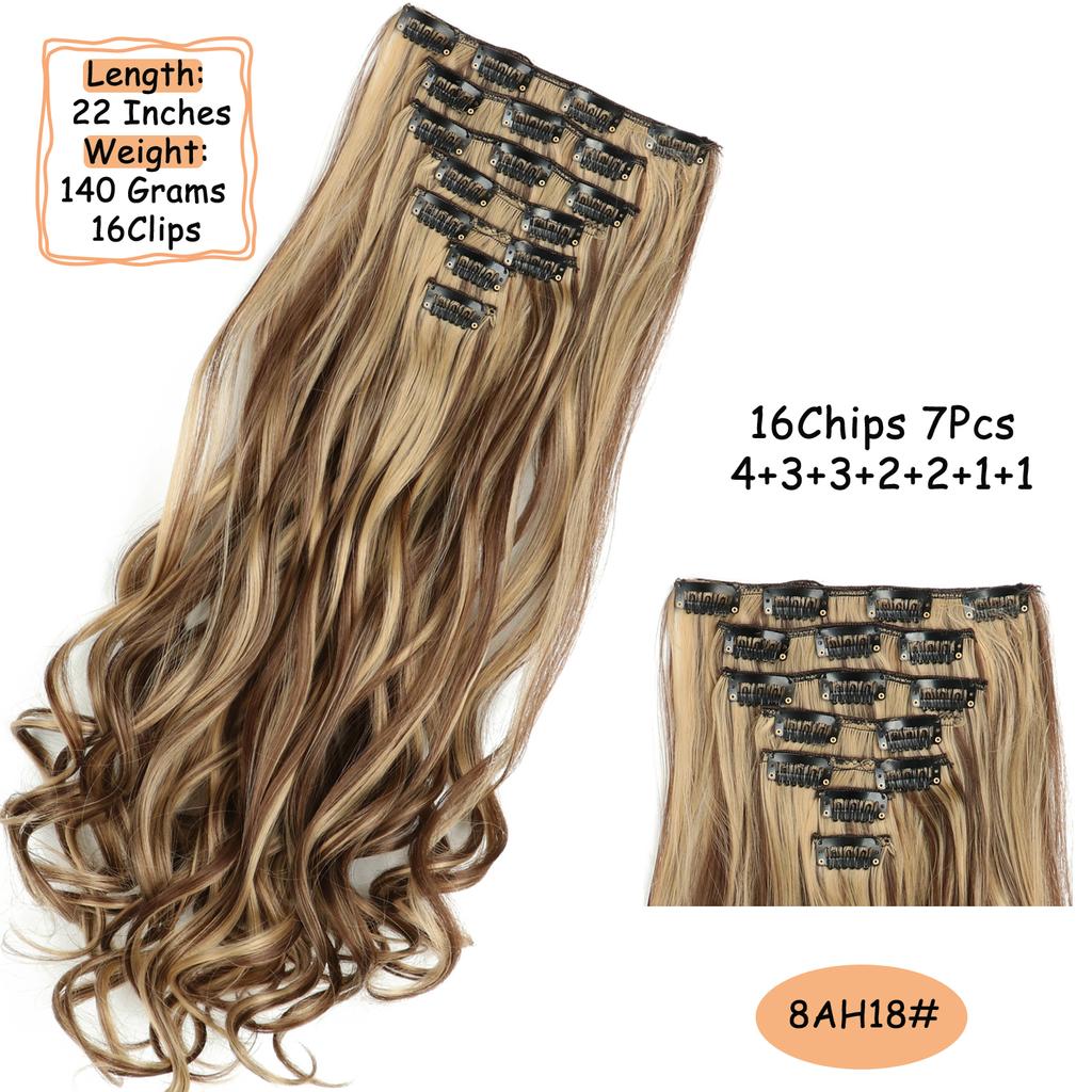 Synthetic Wavy Clip In Hair Extensions Clip In Hair Extensions For Women Full Head Thick Soft Clip In Hairpieces Daily Party