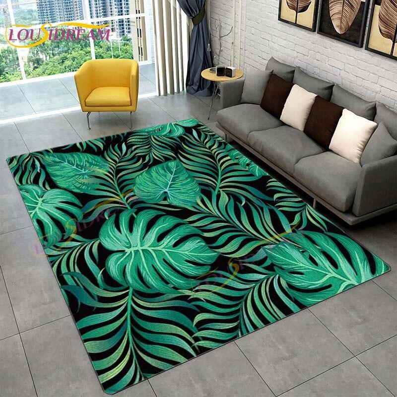 Ковер с тропическими листьями монстеры, современный ковер в стиле INS для гостиной, спальни, зеленый ковер с банановыми листьями, ковры с тропическими пальмовыми листьями