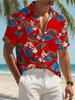 Men'S Collared Hawaiian Shirt, Red Base with Hibiscus And Monstera All-Over Print, Breathable Lightweight Summer Vacation Shirt