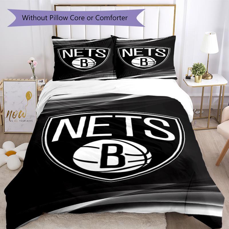 3pcs Brooklyn Nets Bedding Set Duvet Cover Closure Includes 1 Duvet Cover & 2 Pillowcases, Soft and Comfortable for All Seasons.