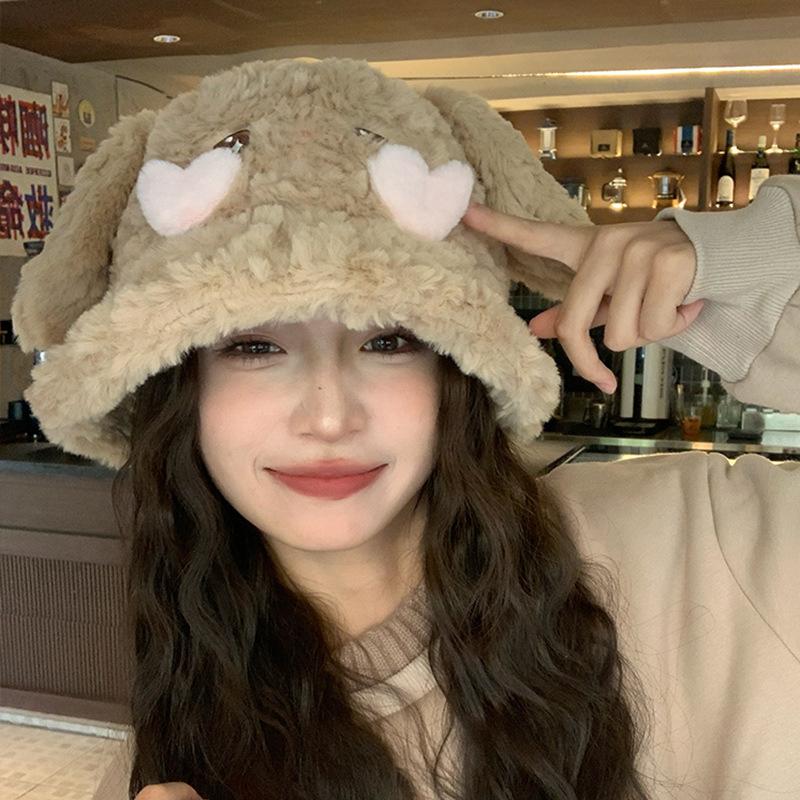 New Autumn and Winter Cute Rabbit Ear Hat for Women Fisherman Hat Warm and Versatile Face Showing Small Basin Hat Cold Proof Plush Hat Trendy
