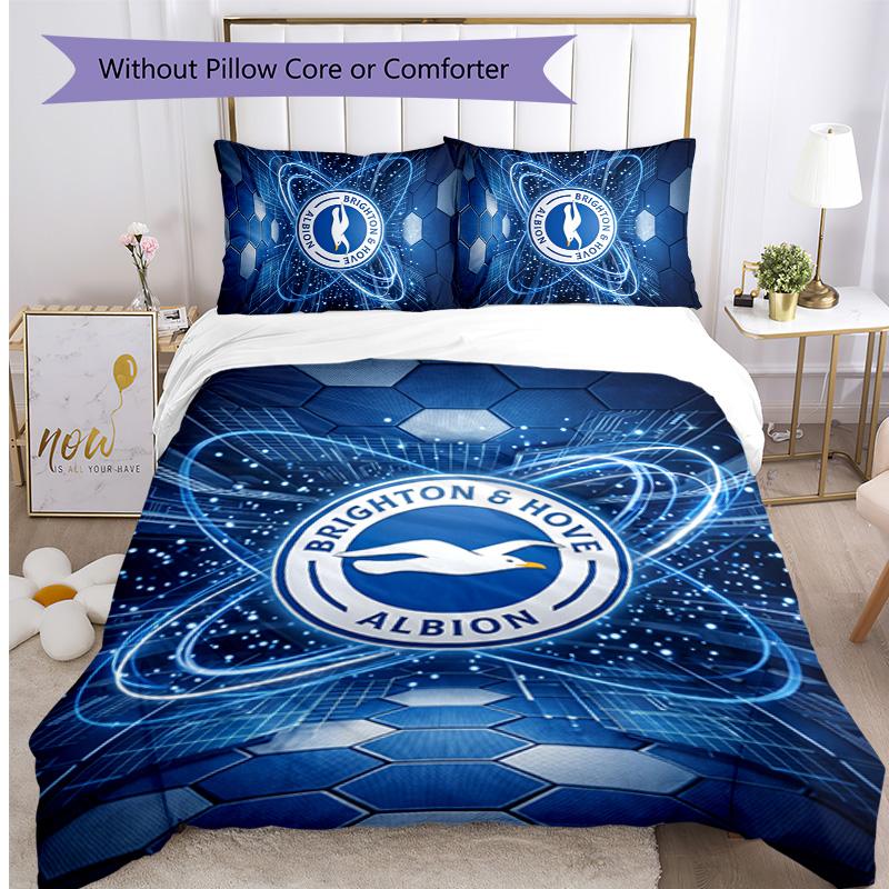 Brighton & Hove Albion Football Printed 3 Pieces Bedding Set, Comfortable Skin Friendly Bedroom Duvet Cover Set