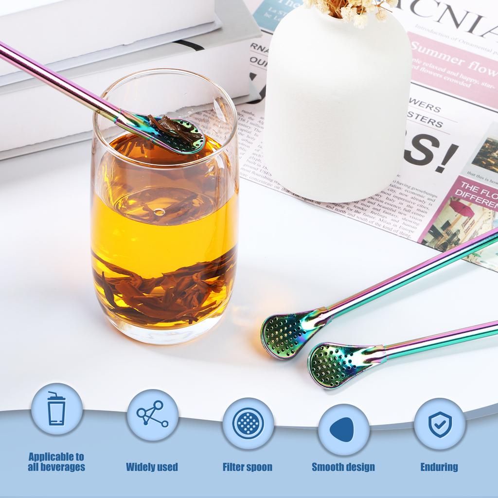 10Pcs Straws Spoon Stainless Steel Straw Spoon 7.2 Inch Yerba Mate Tea Drinking Straws Multifunctional Filtered Spoons Drinking