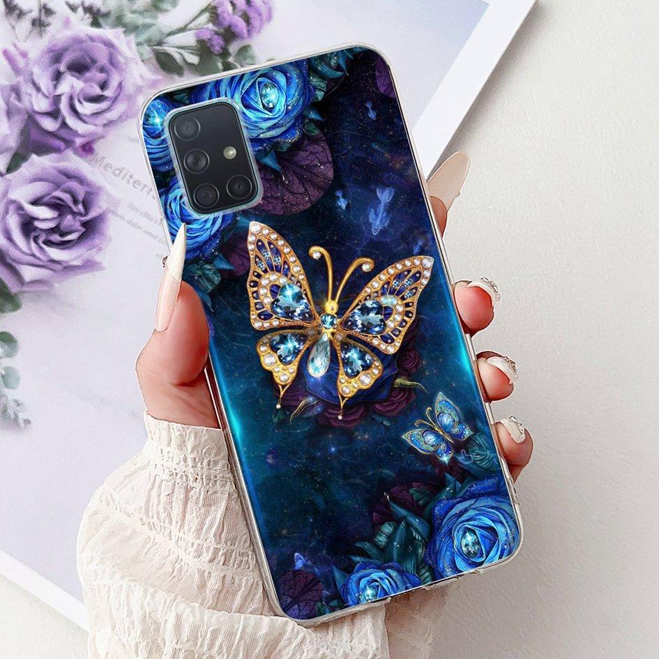 For Samsung Galaxy A71 Case SM-A715F Cover Fashion Butterfly Flower Soft Clear Silicone Phone Cover For Samsung A51 A 51 5G Capa