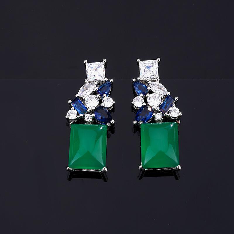 Комплект ювелирных изделий из чистого серебра 925 пробы, серьги-иглы, кольцо с имитацией халцедона, комплект из двух колец и сережек для женщин