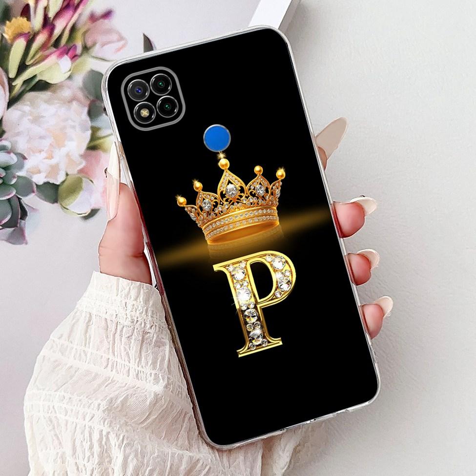 Прозрачный чехол для Redmi 9C NFC Чехол для Redmi 9C Прозрачный Модный Роскошный Буквы A-Z Корона Мягкий ТПУ Чехол для телефона