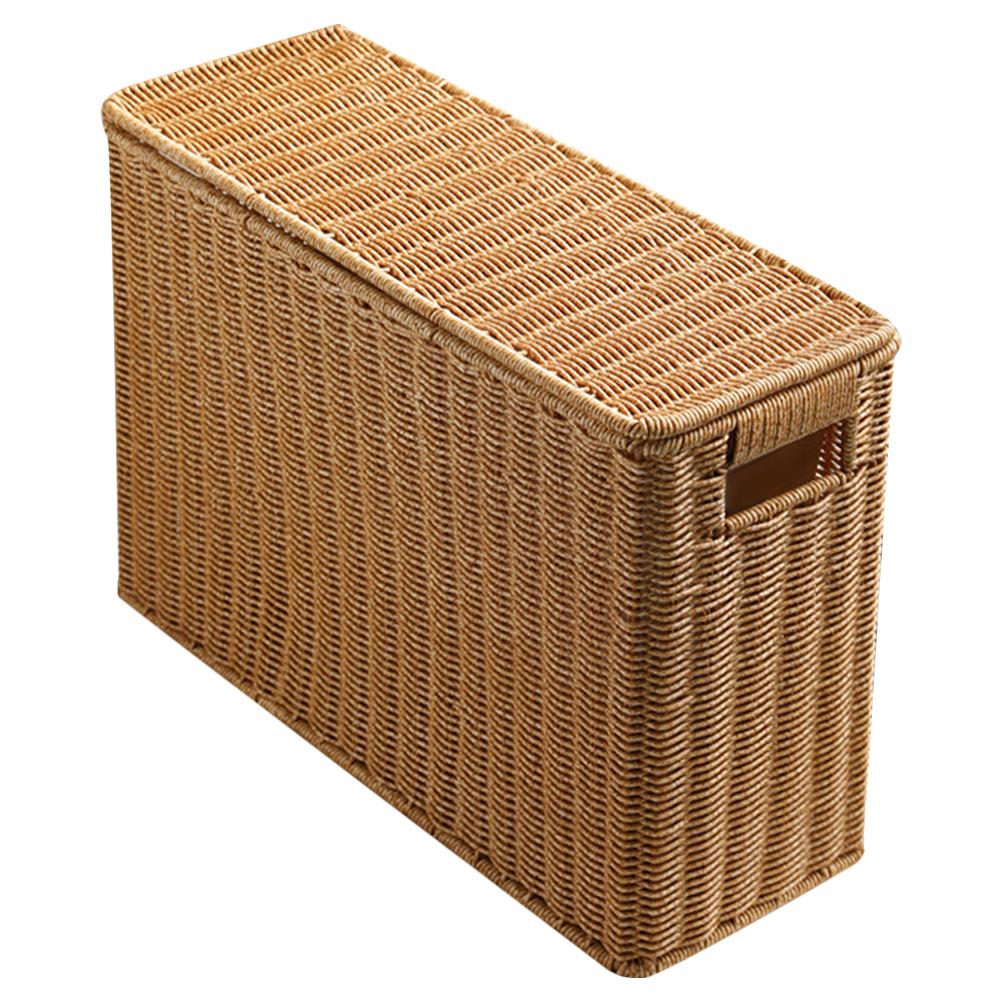 Narrow Tall Lid Storage Box Baskets Woven Magazine Plastic Home Kitchen Toy Vegetable Picnic Containers With Handles