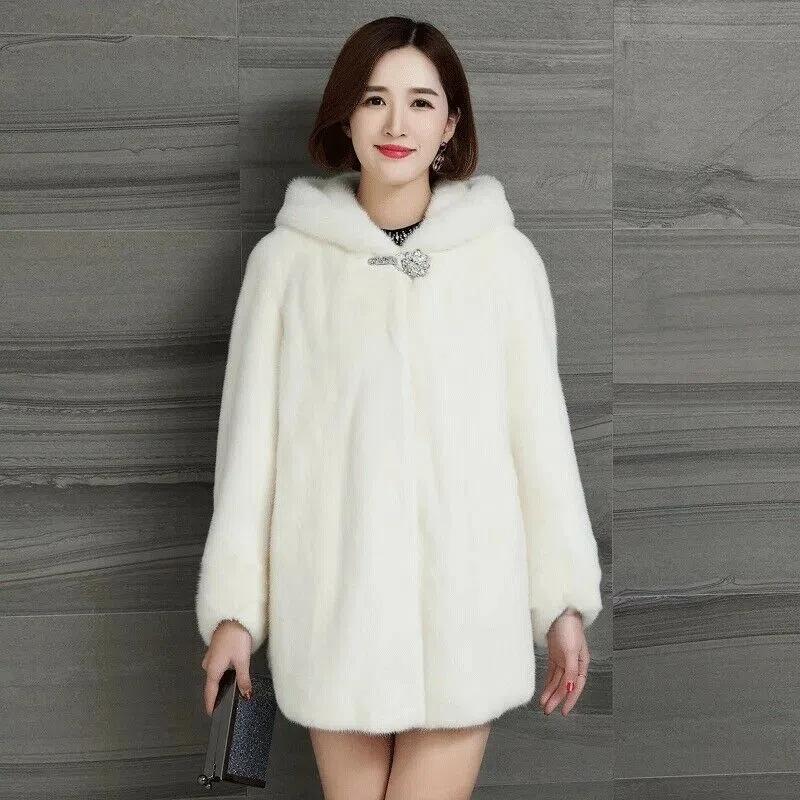 Winter All-match Warmth and Cotton Thick Imitation Mink Fur Coat Mink Fur Coat Women's Mid-length Hooded Waist Big Swing Fur Trench Coat