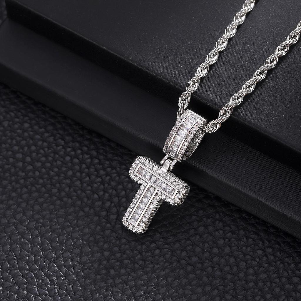 Zircon Inlaid Rock Sugar Initial Pendant Necklace - European & American Hip-Hop Style