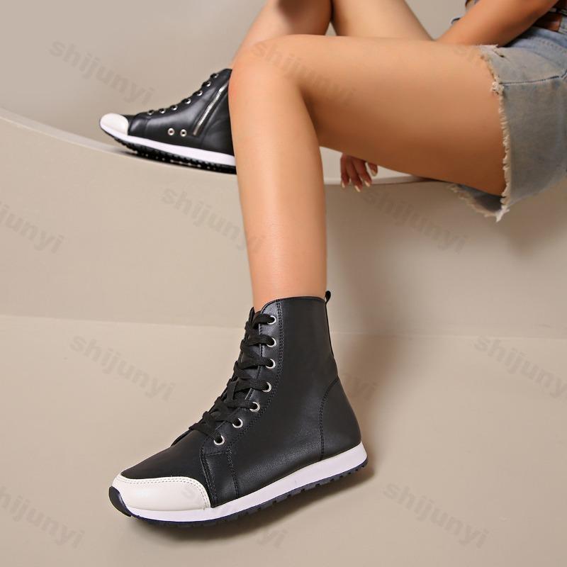 Sports Style Women's Casual High Top Fashion Trend Short Boots Autumn New Comfortable Versatule Non Slip Zipper Ankle Boots