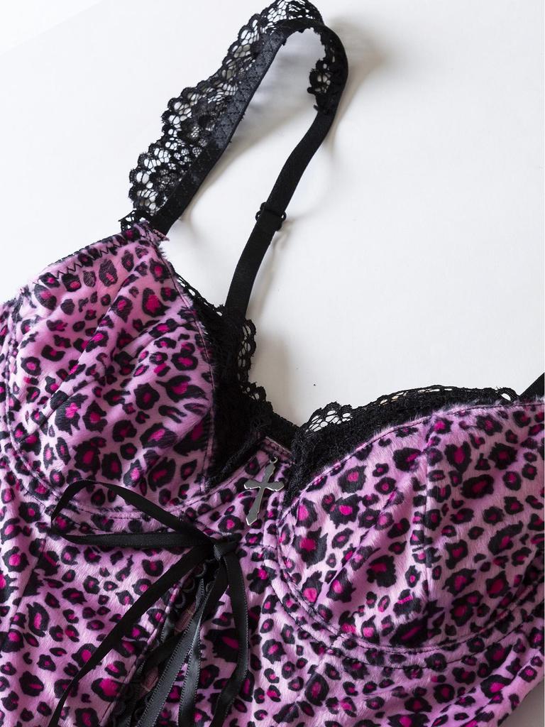 Камисоль из бархатного кружева с леопардовым принтом в стиле Y2K: Сексуальный облегающий бандажный топ