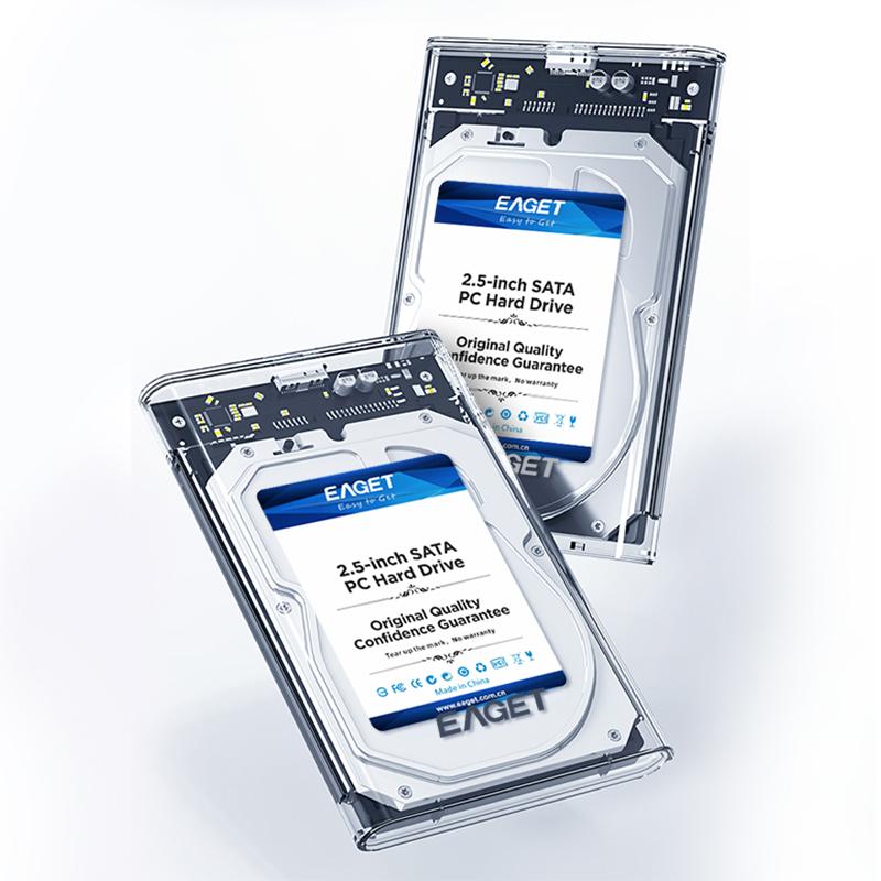 EAGET 2,5-дюймовый внешний корпус жесткого диска USB 3.0 для SATA III, корпус жесткого диска для 2,5-дюймового SATA HDD SSD макс. 6 ТБ, поддержка UASP