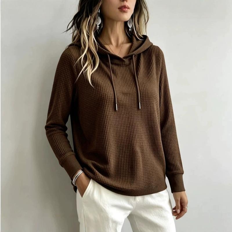Women S Waffle Knit Hooded Pullover Sweatshirt Mid Length Casual