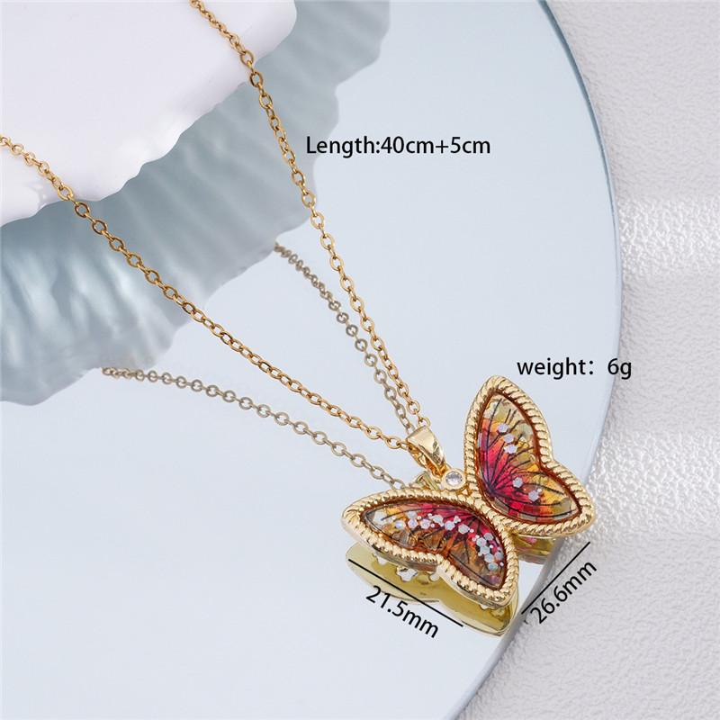 Fashion Gradient Butterfly Zircon Pendant Necklace Stainless Steel Chains High Grade Insect Choker Jewelry Gift For Women Girls