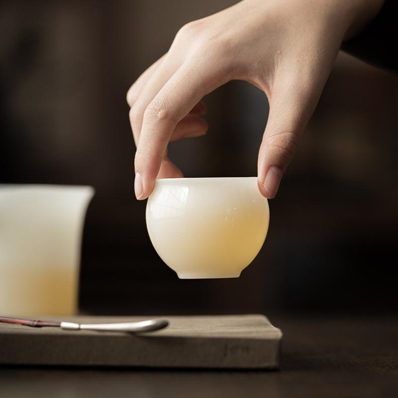 Pure Jade Porcelain Bamboo Joint Teacup Luxury Tea Bowl Water Jug Tea-tasting Smelling Cup Chazhan Master Cups Teaset Ornaments