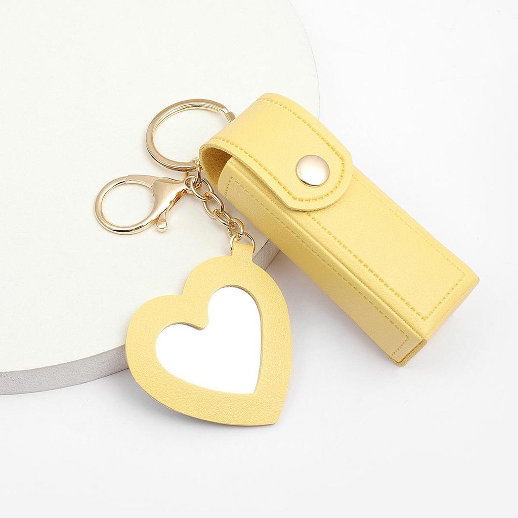 Glass Mirror Keychain Pendant, Heart-shaped PU Coin Purse, Creative Gift, Small Jewelry Charm