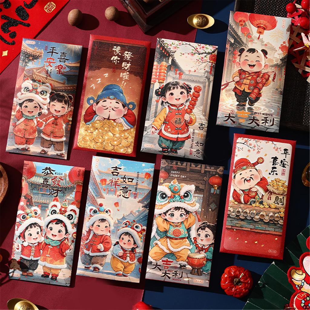 6 штук Традиционные новогодние денежные конверты 2025 год Змеи Красные конверты Китайский праздник весны Хунбао
