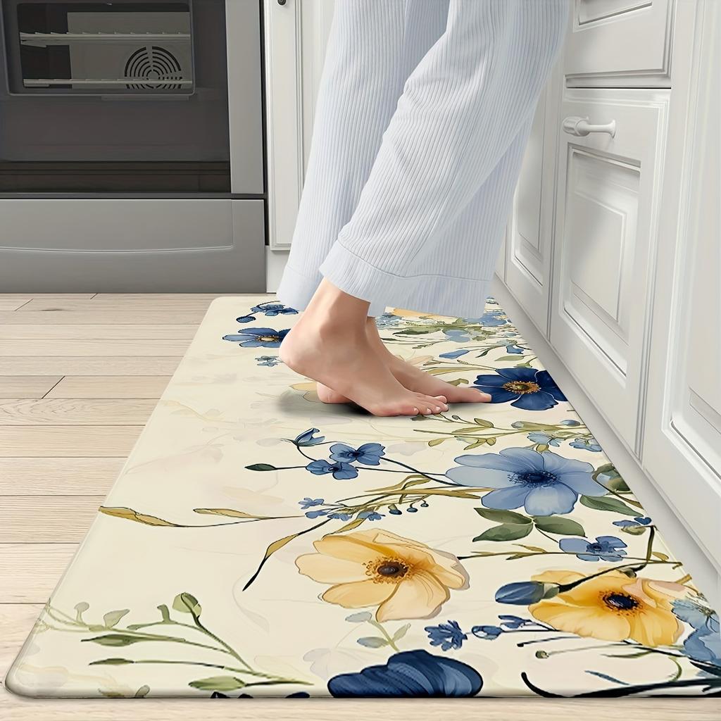1 шт. анти-усталостные кухонные коврики, OneHouse цветочный принт водонепроницаемый нескользящий толстый мягкий кухонный коврик прочный комфортный стоячий коврик для кухни
