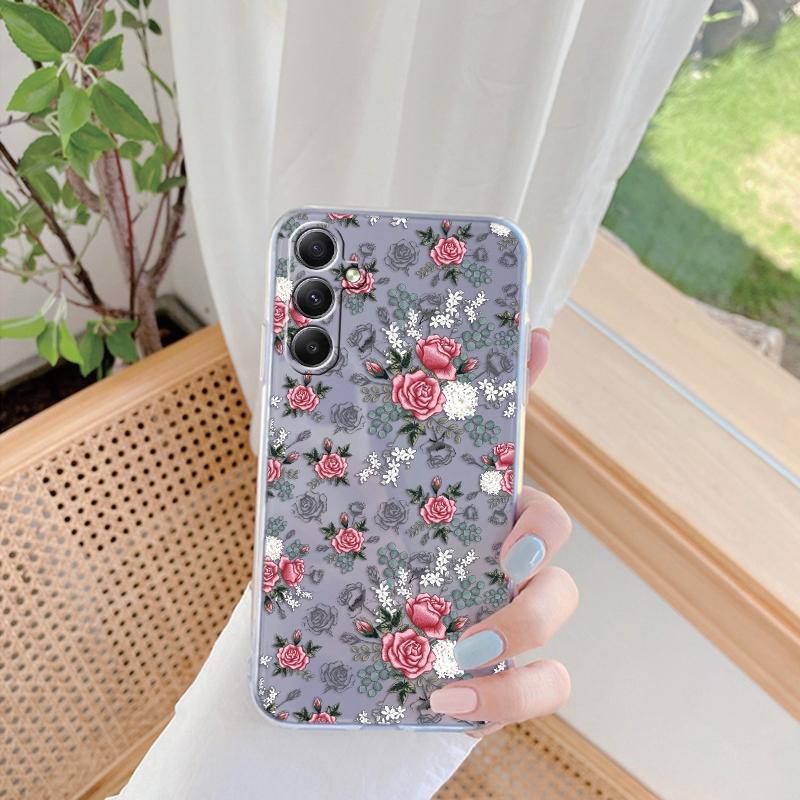 Мягкий силиконовый прозрачный чехол с цветочным узором для Xiaomi Redmi 13C Note 13 Pro Samsung A55 A54 A34 S24 M35 iPhone 15, защитный противоударный чехол для камеры