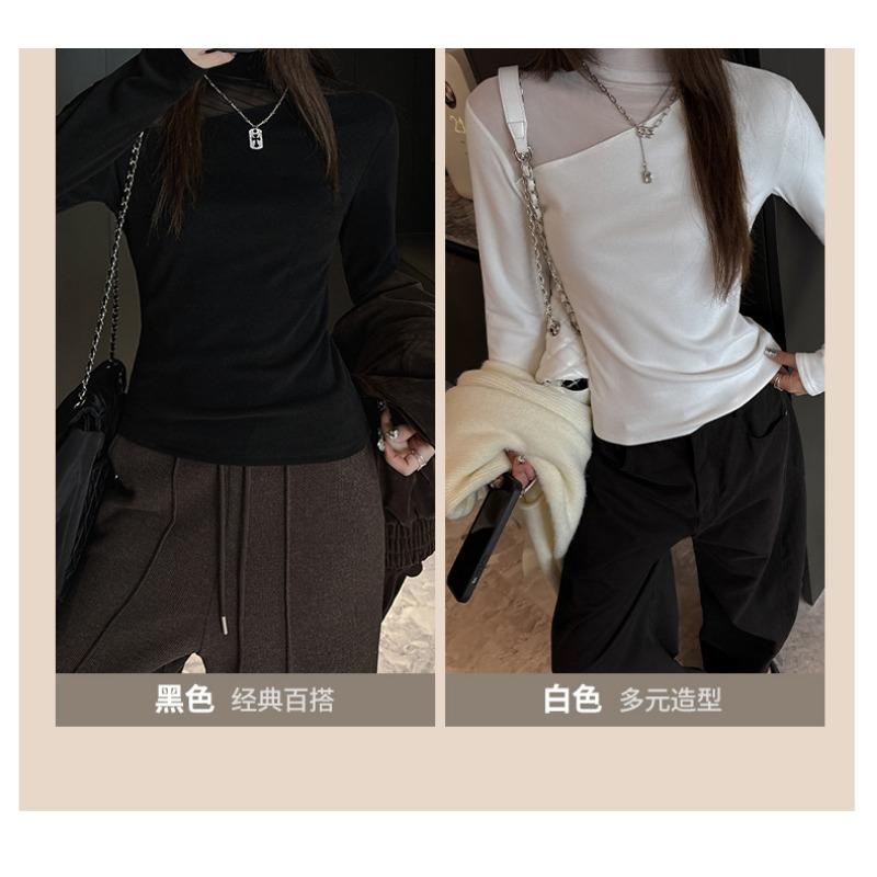 Women S Long Sleeve Slim Fit Mesh Patchwork Basic Top For Autumn Winter