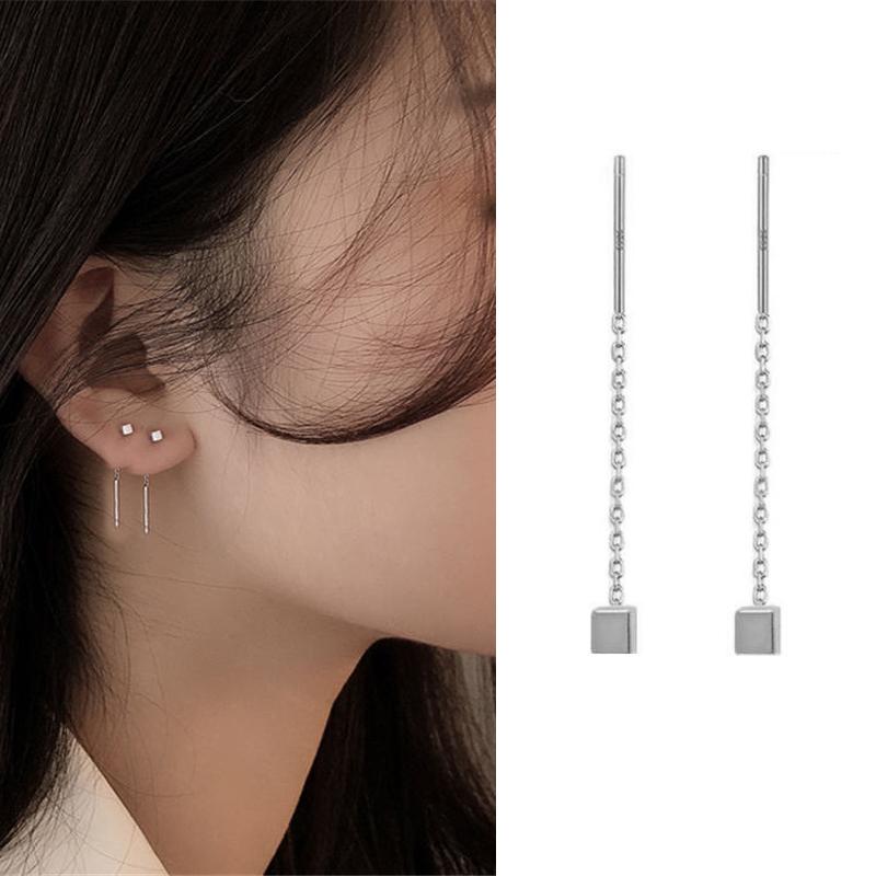 S925 Серебряные игольчатые серьги со звездами для женщин, серьги-капли с кисточками, длинная цепочка, бусины, серьги для пирсинга, асимметрия, украшения для ушей