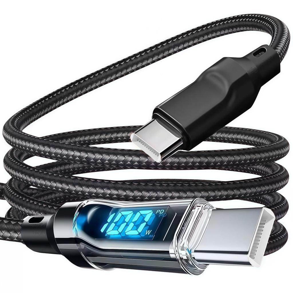 Кабель сверхбыстрой зарядки мощностью 120 Вт с разъемом TypeC, светодиодным экраном, отображением заряда в реальном времени — полная совместимость и поддержка цифрового дисплея.
