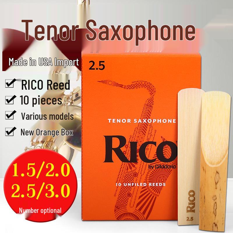 Оригинальные трости для саксофона-альта B-flat RICO, жесткость 1.5-3.0, Желто-оранжевая коробка, 10 шт.