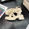 Soft Puff 6cm~ Cross with Open-toed Casual Bread Sandals Women's Summer New Small Size Thick-soled Heightening Shoes