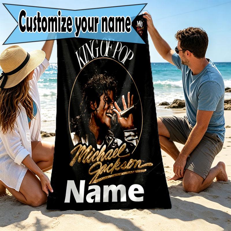 Custom Name Personalized Michael Jackson Print Beach Towel, for Trip Camping Beach Party Home Decor, Birthday Gift for Family & Friends