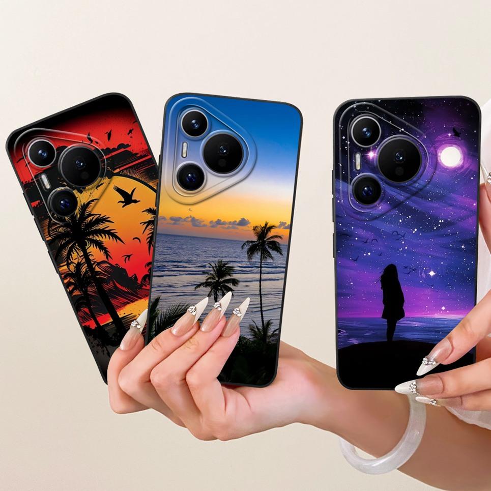Чехол для телефона Huawei Pura 70 70Pro Pro+ 70 Ultra Корпус Жидкий силикон Мультяшный дракон Забавная кошка Рисунок с морским пейзажем Задняя крышка