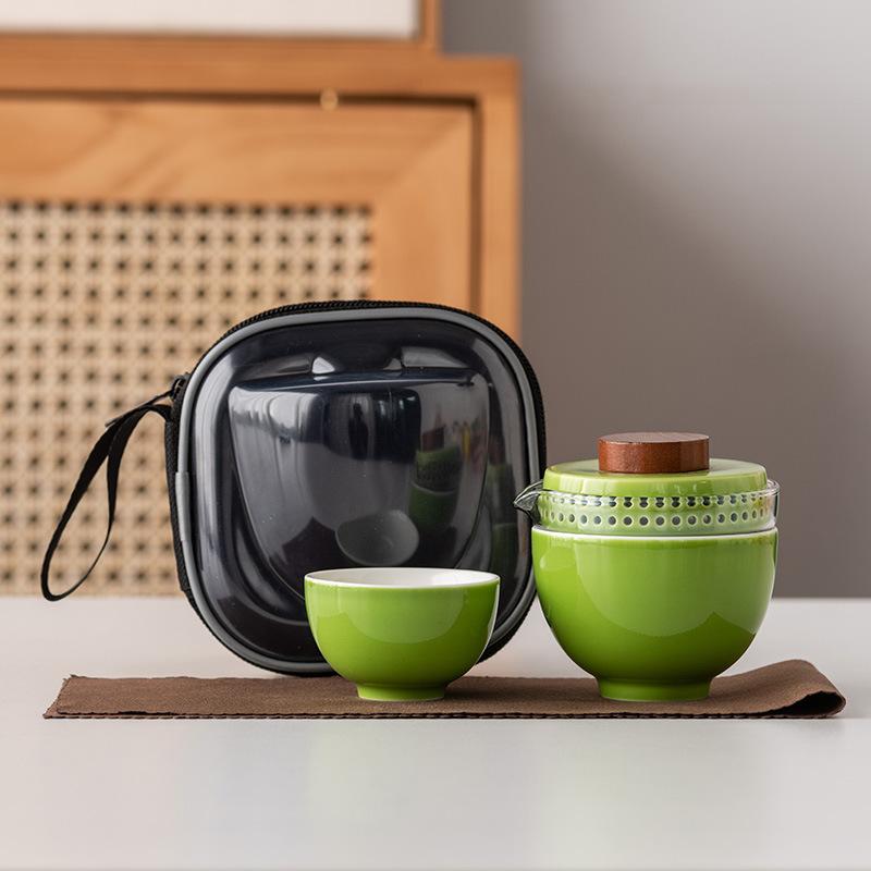 Travel tea set Kuaike cup one pot and two cups portable cover bowl small set outdoor high-end kung fu business gift set